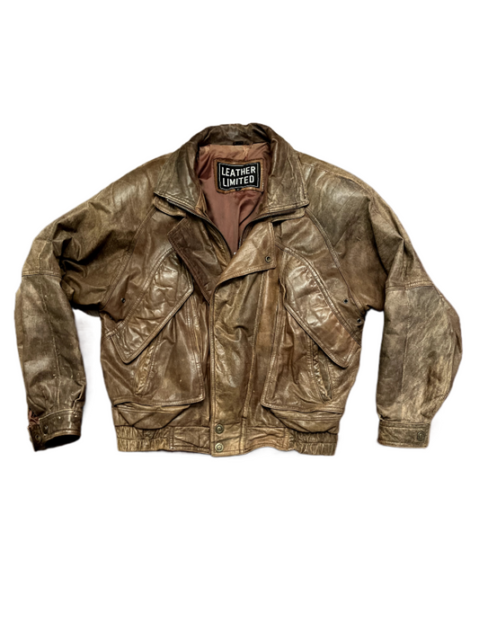 Brown Leather Limited Bomber Jacket- M