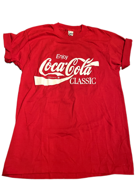 Front of red coca-cola short sleeve tee.