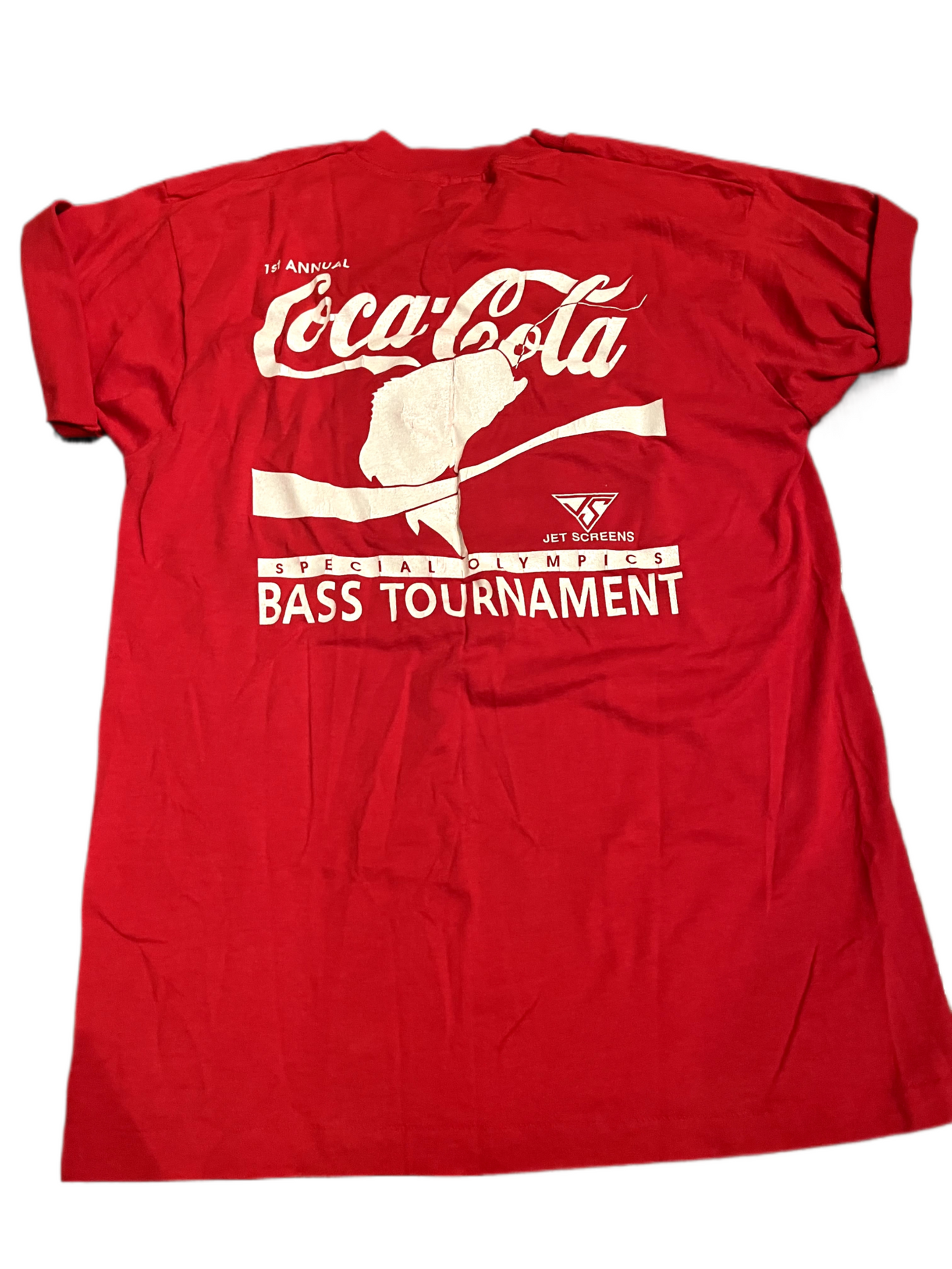 Back of red coca-cola short sleeve tee.