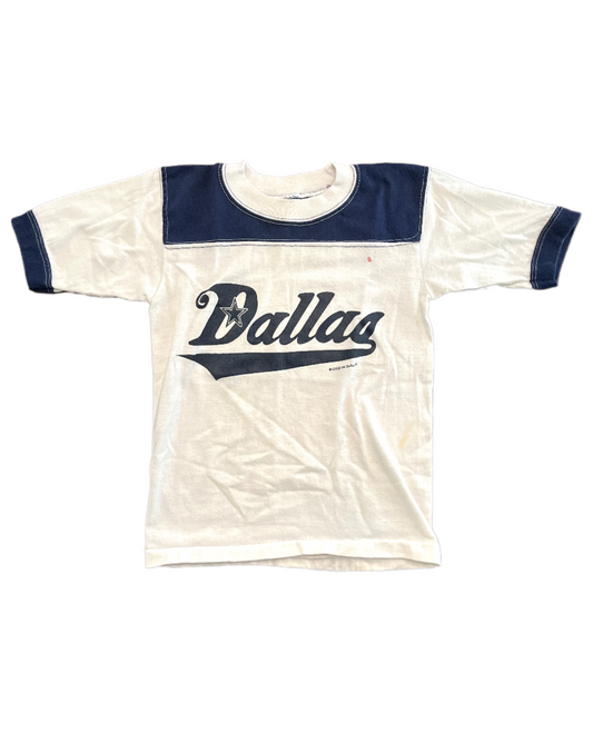 Image of vintage youth navy blue and white dallas cowboys tee on white background.